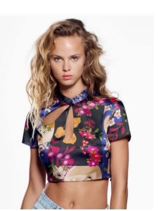 Zara Tops - Zara Satin Floral Scarf Print Keyhole Crop Top NWT XS Y2K Retro Chic